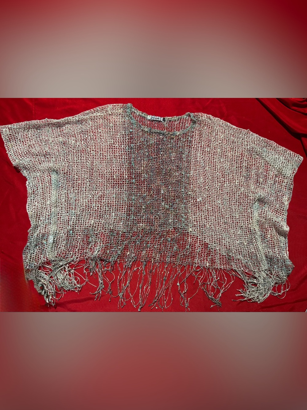 Open-Knit Fringe Swim Coverup in Light Gray